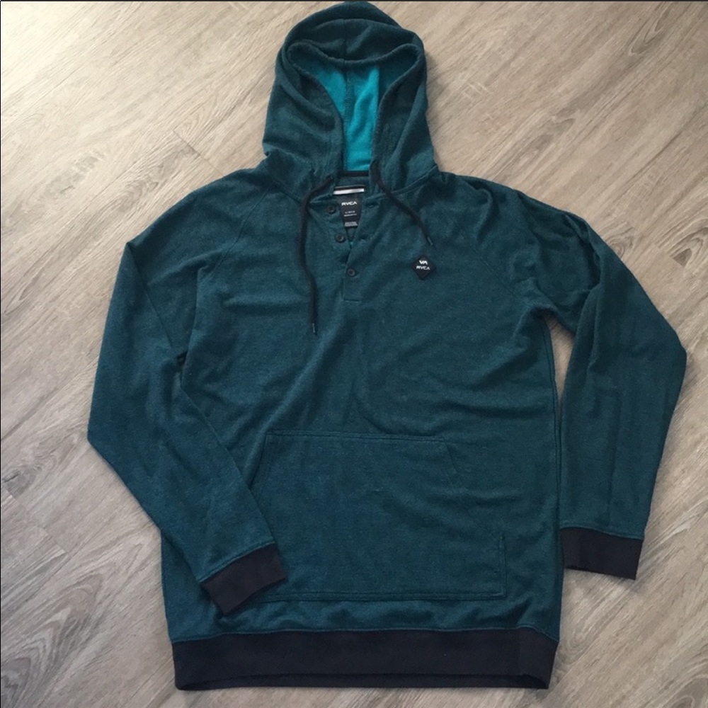 RVCA Teal Henley Lightweight Hoodie